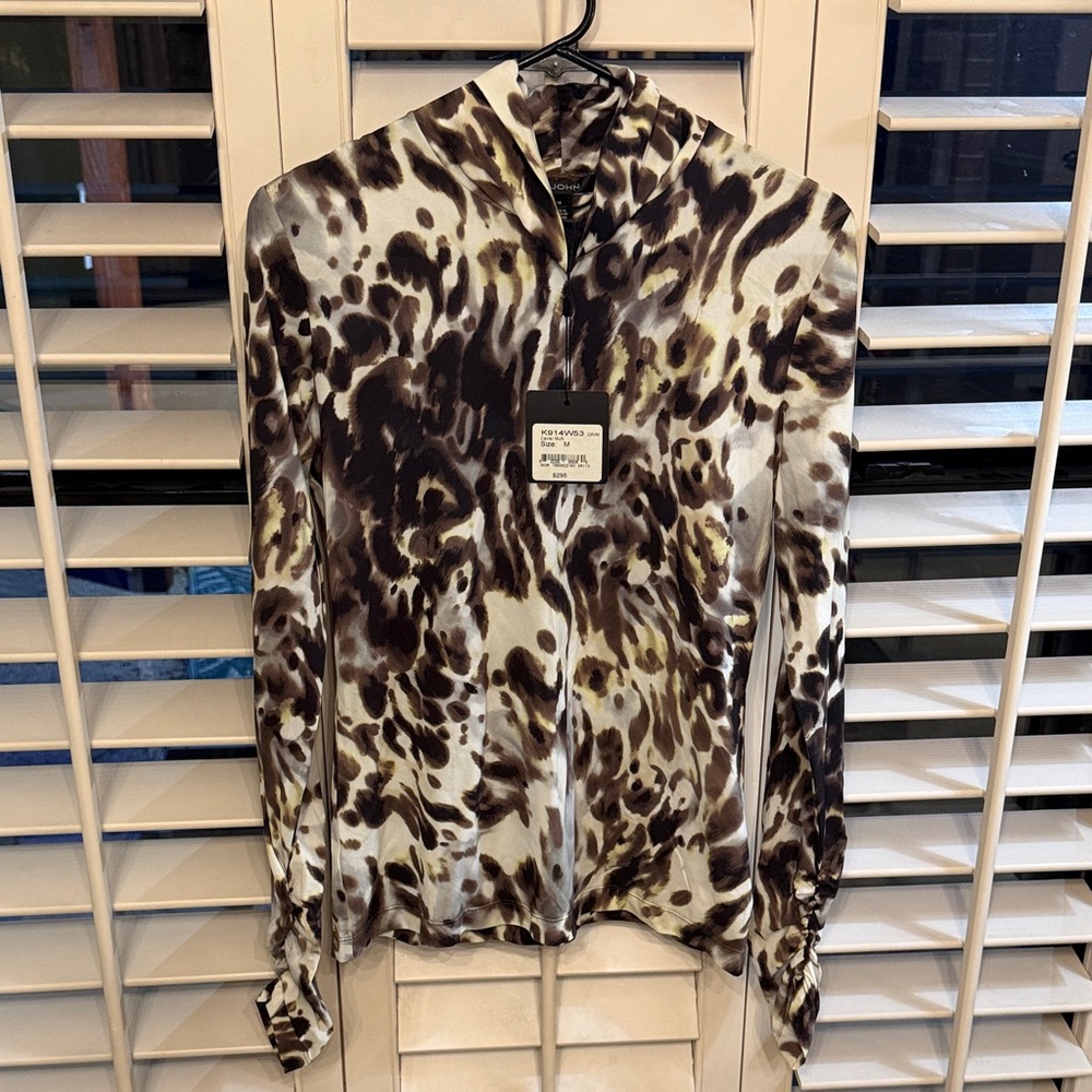 St. John Leopard Print Blouse in Brown and Cream